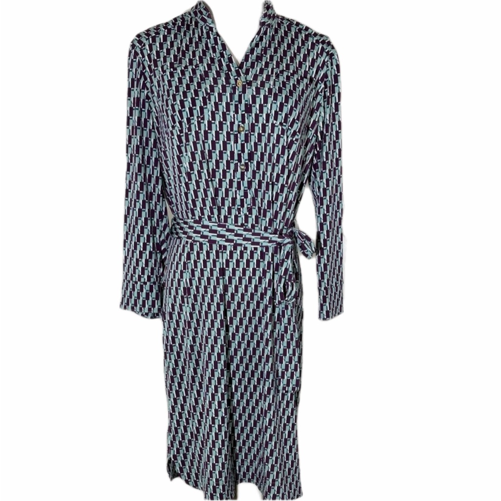 Donna Morgan Jersey Knit Shirt Dress With Purple & Green Design Size 10